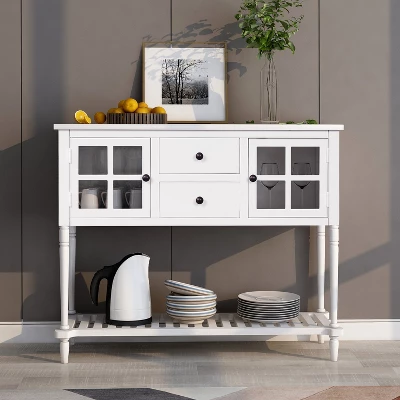 Farmhouse Double Door Console Table With Bottom Shelf And Drawers-ModernLuxe