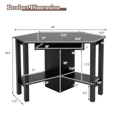 Costway Wooden Corner Desk With Drawer Computer PC Table Study Office Room Black - Image 2