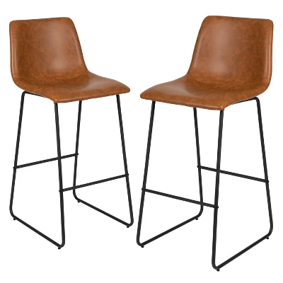Merrick Lane 30 Inch Faux Bar Height Bucket Seat Stools, Set Of 2 - Image 16