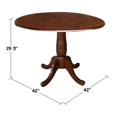 29.5" Lyla Round Dual Drop Leaf Pedestal Extendable Dining Table Espresso Brown - International Concepts - Image 6