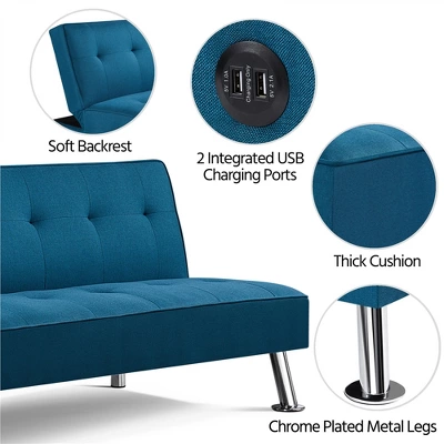 Yaheetech Modern Fabric Convertible Futon Sofa Bed With USB Ports - Image 2