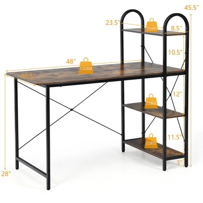 Costway 48'' Reversible Computer Desk Writing Table Workstation W/ Storage Shelf BlackBrown - Image 3