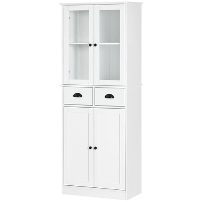 HOMCOM 61" Freestanding Kitchen Pantry, Storage Cabinet With Soft Close Doors, Adjustable Shelves, And 2 Drawers, White - Image 3