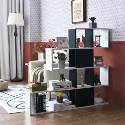 Costway 5-Tier Bookshelf Corner Ladder Bookcase Display Storage Rack Black White - Image 2