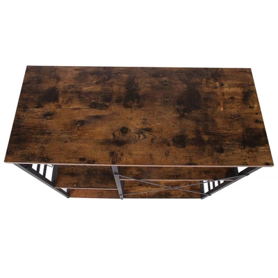 Wood And Metal Bakers Rack With 4 Shelves And Wire Basket Brown/Black - Benzara - Image 6