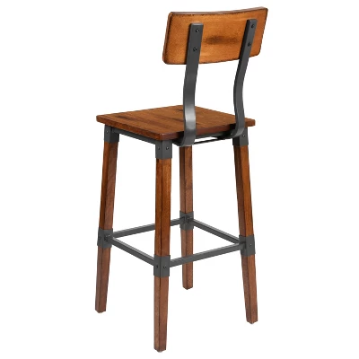 Emma And Oliver 4 Pack Commercial Grade Rustic Walnut Industrial Style Wood Dining Barstool - Image 11