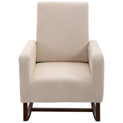 HOMCOM Accent Lounge Rocking Chair With Solid Curved Wood Base And Linen Padded Seat - Image 3