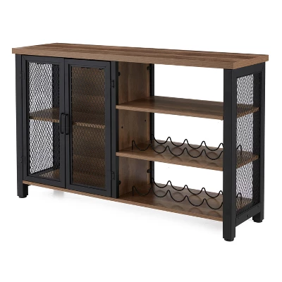 Jomeed Modern Industrial Farmhouse Metal Frame Wooden Buffet Coffee Entertainment Cabinet With Removable Wine Bottle And Stemware Racks - Image 6