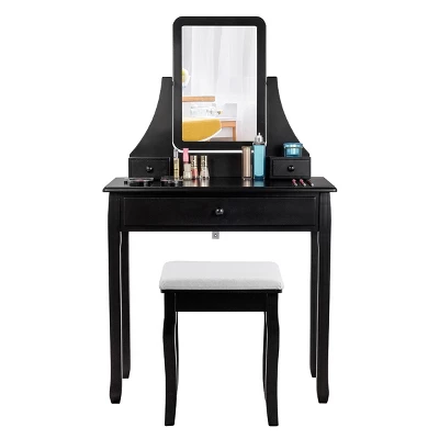Costway Square Mirror Dressing Table Set Makeup Vanity For Bedroom, Living Room White/Black - Image 9