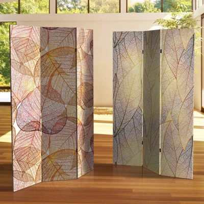 6" Double Sided Ethereal Leaves Canvas Room Divider Gold - Oriental Furniture - Image 4