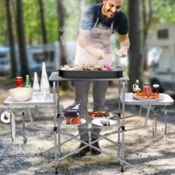 Costway Foldable Camping Table Outdoor Kitchen Portable Grilling Stand Folding BBQ Table