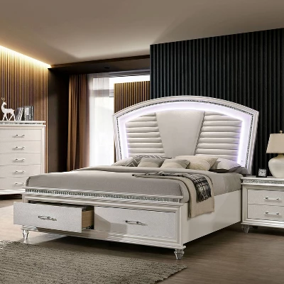 3pc California King Granite Bedroom Set With Nightstand And Chest Pearl White - HOMES: Inside + Out - Image 5