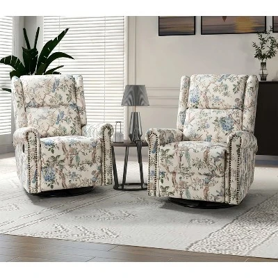 Set Of 2 Franciscus Manual Swivel Transitional Glider Recliner With Nailhead Trims And Swivel Base | KARAT HOME - Image 12