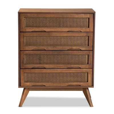 Barrett Wood And Synthetic Rattan 4 Drawer Chest Walnut Brown - Baxton Studio - Image 2