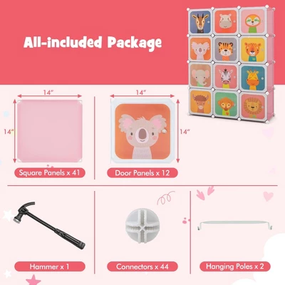 Costway 12-Cube Kids Wardrobe Baby Dresser Bedroom Armoire Clothes Hanging Closet With Door Blue/Pink - Image 9