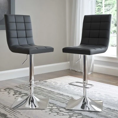 Set Of 2 Adjustable High Back Square Tufted Barstool - CorLiving - Image 5