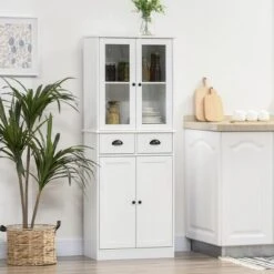 HOMCOM 61" Freestanding Kitchen Pantry, Storage Cabinet With Soft Close Doors, Adjustable Shelves, And 2 Drawers, White
