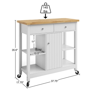 Kitchen Island With Drawers β Rolling Cart With Locking Casters β Use As Coffee Bar, Microwave Stand, Or Shelves For Storage By Lavish Home (White) - Image 2