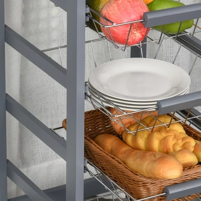 HOMCOM 32.25" Wooden Rolling Kitchen Storage Cart, Kitchen Island With Storage Drawer And Baskets On 360° Swivel Wheels - Image 4