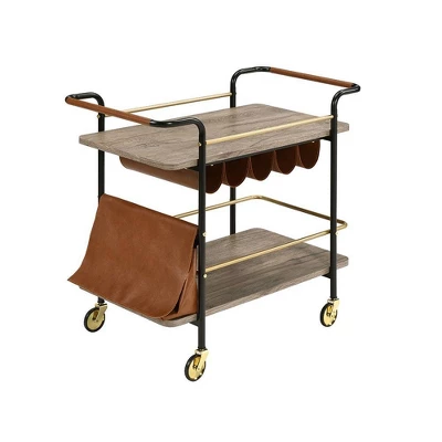 33" Naude Serving Cart Natural/Gold/Black Finish - Acme Furniture - Image 2