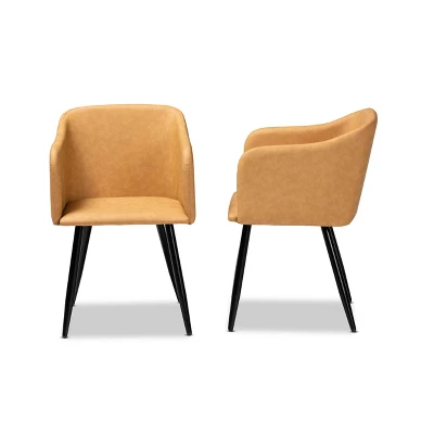 2pc Eris Tan Leather Upholstered And Metal Dining Chairs Black/Tan - Baxton Studio - Image 2