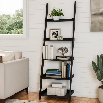 Hastings Home Leaning Ladder Bookcase, Black - Image 2