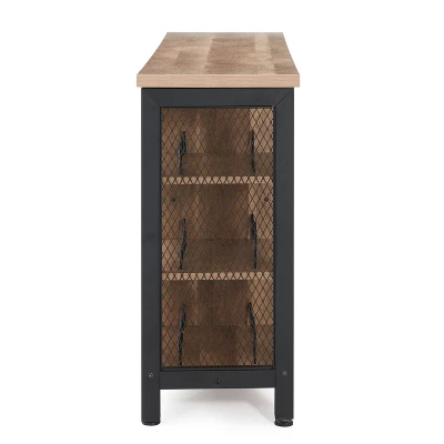 Jomeed Modern Industrial Farmhouse Metal Frame Wooden Buffet Coffee Entertainment Cabinet With Removable Wine Bottle And Stemware Racks - Image 2