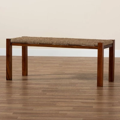 Hermes Natural Seagrass And Mahogany Wood Bench Walnut Brown - Bali & Pari - Image 6