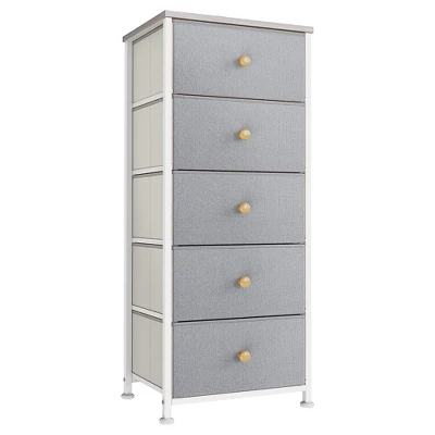REAHOME 5 Drawer Vertical Steel Frame Storage Organizer Narrow Tower Dresser With MDF Top, Adjustable Feet, And Wall Safety Attachment - Image 10