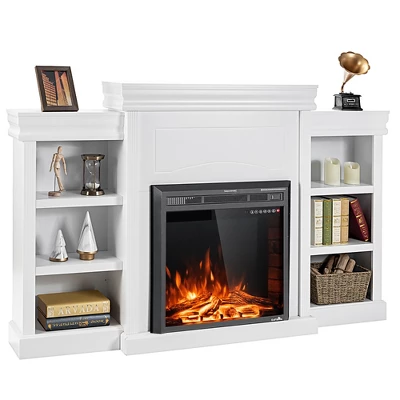 Costway 70'' Fireplace TV Stand Modern Media Entertainment Center Bookcase WhiteBlack - Image 9