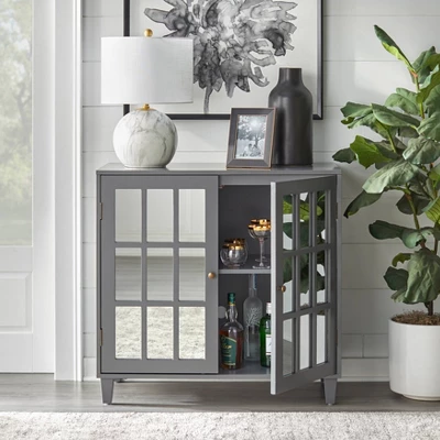 Matteo Mirrored Door Cabinet Charcoal Gray - Lifestorey - Image 2