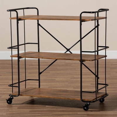 Neal Metal And Wood Kitchen Serving Cart Walnut/Black - Baxton Studio - Image 7