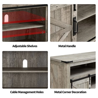 OKD 60-Inch Sliding Barn Door Wooden Farmhouse Highboy TV Table Stand Media Console Table With Adjustable Shelf And 150 Lb Capacity, Rustic Light Oak - Image 4