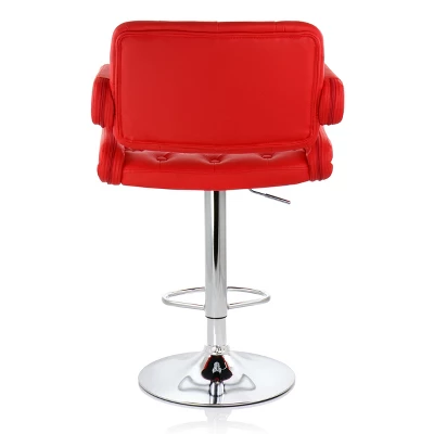 Elama Faux Leather Tufted Bar Stool In Black With Chrome Base And Adjustable Height - Image 2