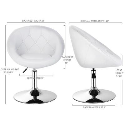 Costway 1PC Adjustable Round Swivel Tufted Back Accent Chair PU Leather White