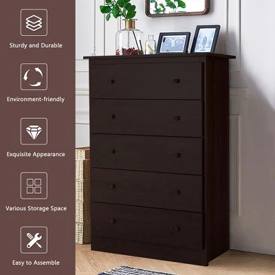 Costway 5 Drawer Dresser Functional Storage Organizer Closet - Image 6