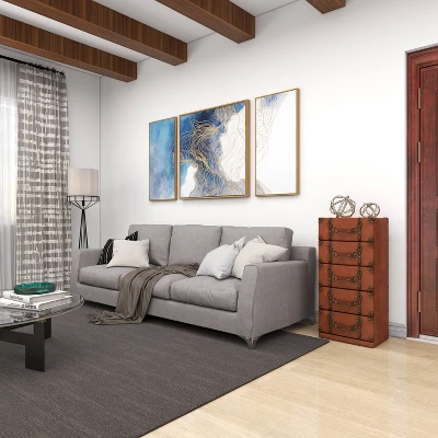 Traditional Faux Leather 5 Drawer Chest Camel Brown - Olivia & May - Image 13