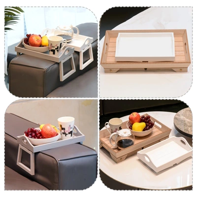 Unique Bargains Portable Wooden Serving Platter Laptop Snack Table Bed Trays With Folding Legs 18.9 X 12.6 X 9.45 Inch 2 Pcs - Image 5