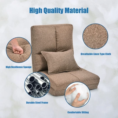 Costway Fold Down Chair Flip Out Lounger Convertible Sleeper Couch Futon Bed W/ Pillow - Image 6