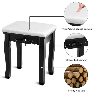 Costway Vanity Jewelry Wooden Makeup Dressing Table Set W/Stool Mirror & 5 Drawers Black - Image 8