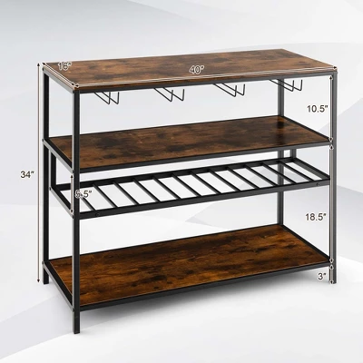 Costway Rustic Wine Rack Table 13 Bottles Wine Bar Cabinet Freestanding With Glass Holder - Image 3