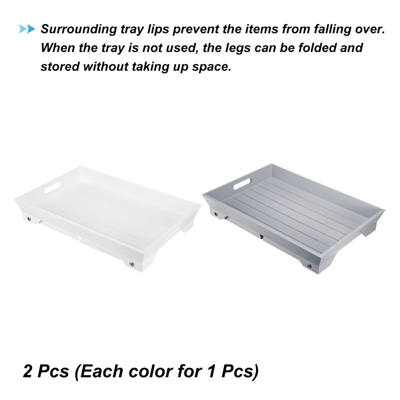 Unique Bargains Portable Wooden Serving Platter Laptop Snack Table Bed Trays With Folding Legs 18.9 X 12.6 X 9.45 Inch 2 Pcs - Image 2