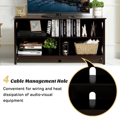 Costway TV Stand Entertainment Media Center For TV's Up To 55'' W/ Storage Shelves Brown/Gray/White - Image 8