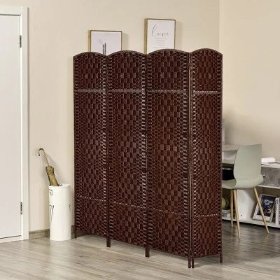 HOMCOM 6' Tall Wicker Weave 4 Panel Room Divider Privacy Screen - Brown