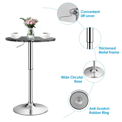 Costway 6PCS Round Bistro Bar Table Height Adjustable 360-degree Swivel WhiteBlack - Image 9