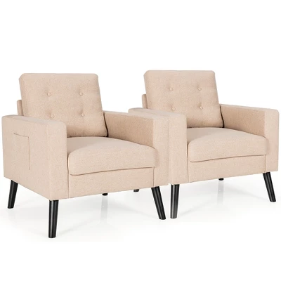 Costway Set Of 2 Accent Armchairs Upholstered Single Sofa Chairs W/ 2-Side Pockets - Image 10