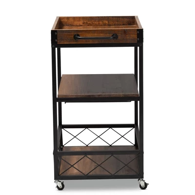 Capri Oak And Finished Mobile Metal Bar Cart With Stemware Rack Brown - Baxton Studio - Image 7