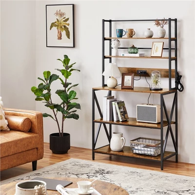 Yaheetech 5-Tier Kitchen Baker’s Racks With Power Outlets, Coffee Bar Station With Hutch - Image 2