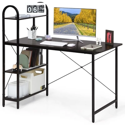 Costway 48'' Reversible Computer Desk Writing Table Workstation W/ Storage Shelf BlackBrown - Image 12