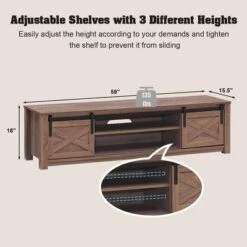 Costway Sliding Barn Door TV Stand For TV's Up To 65'' Storage Shelf Entertainment Center